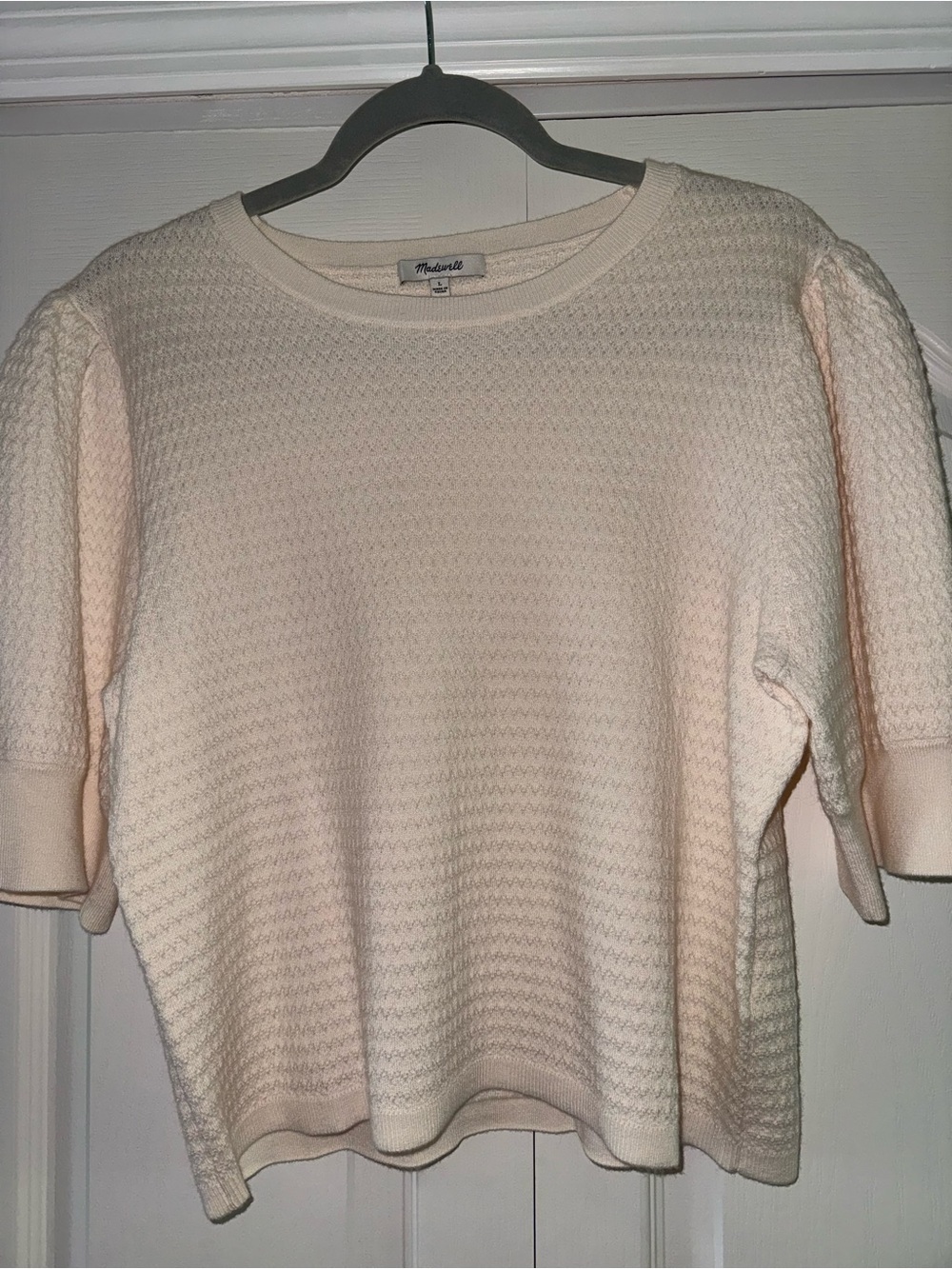 Madewell Cream Textured Short-Sleeve merino Wool and Silk Sweater